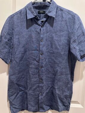 Theory Men's Short-Sleeve Button-Down Shirt in Navy Blue